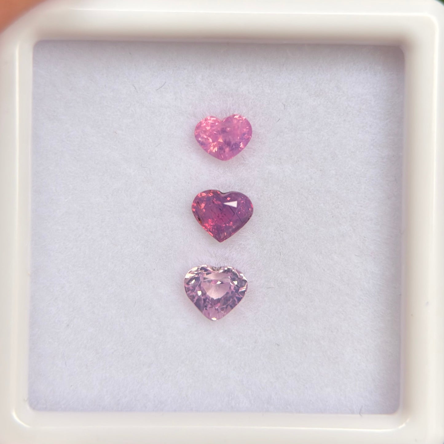 0.83ct/3Pcs Natural Pink Milky Sapphire Vietnam. Heart Shape.