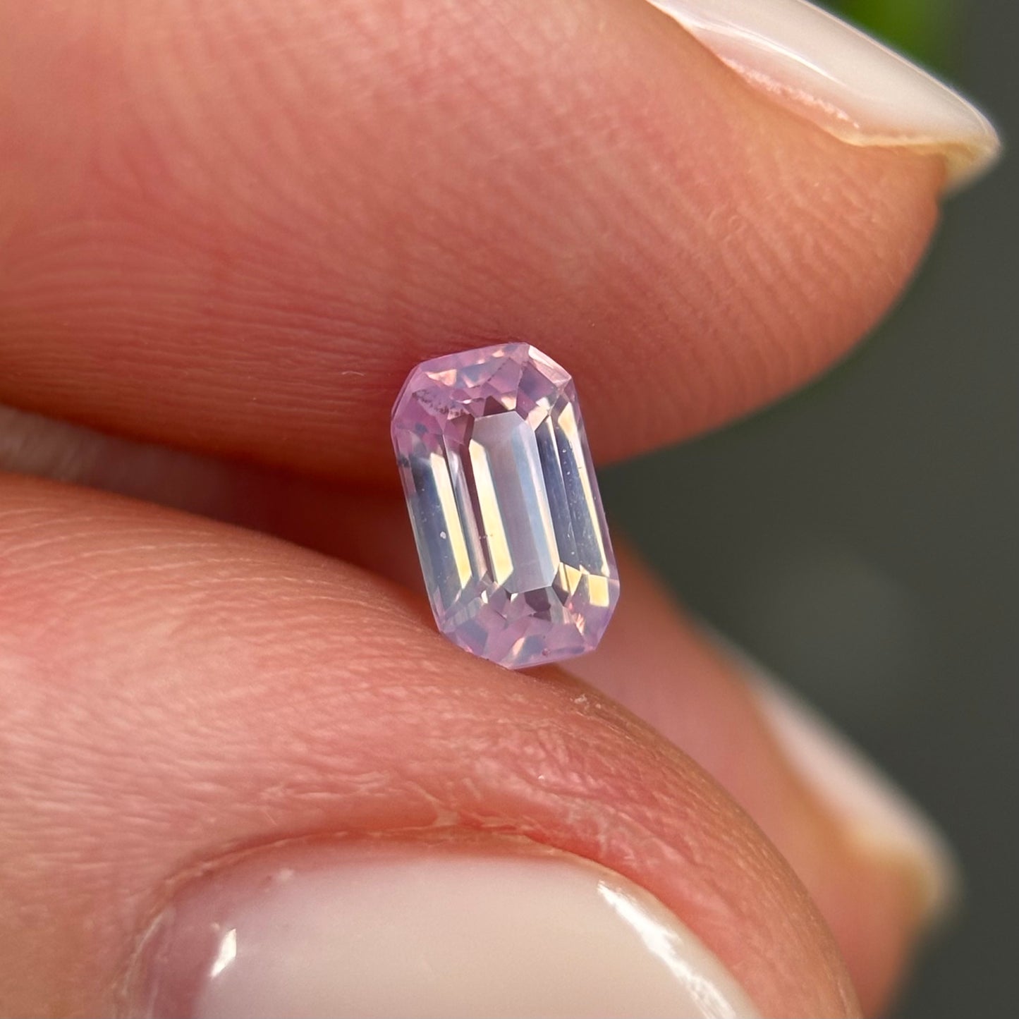 0.62 ct Natural Light Pink Milky Sapphire Vietnam. Emeral Shape. No Treatment.