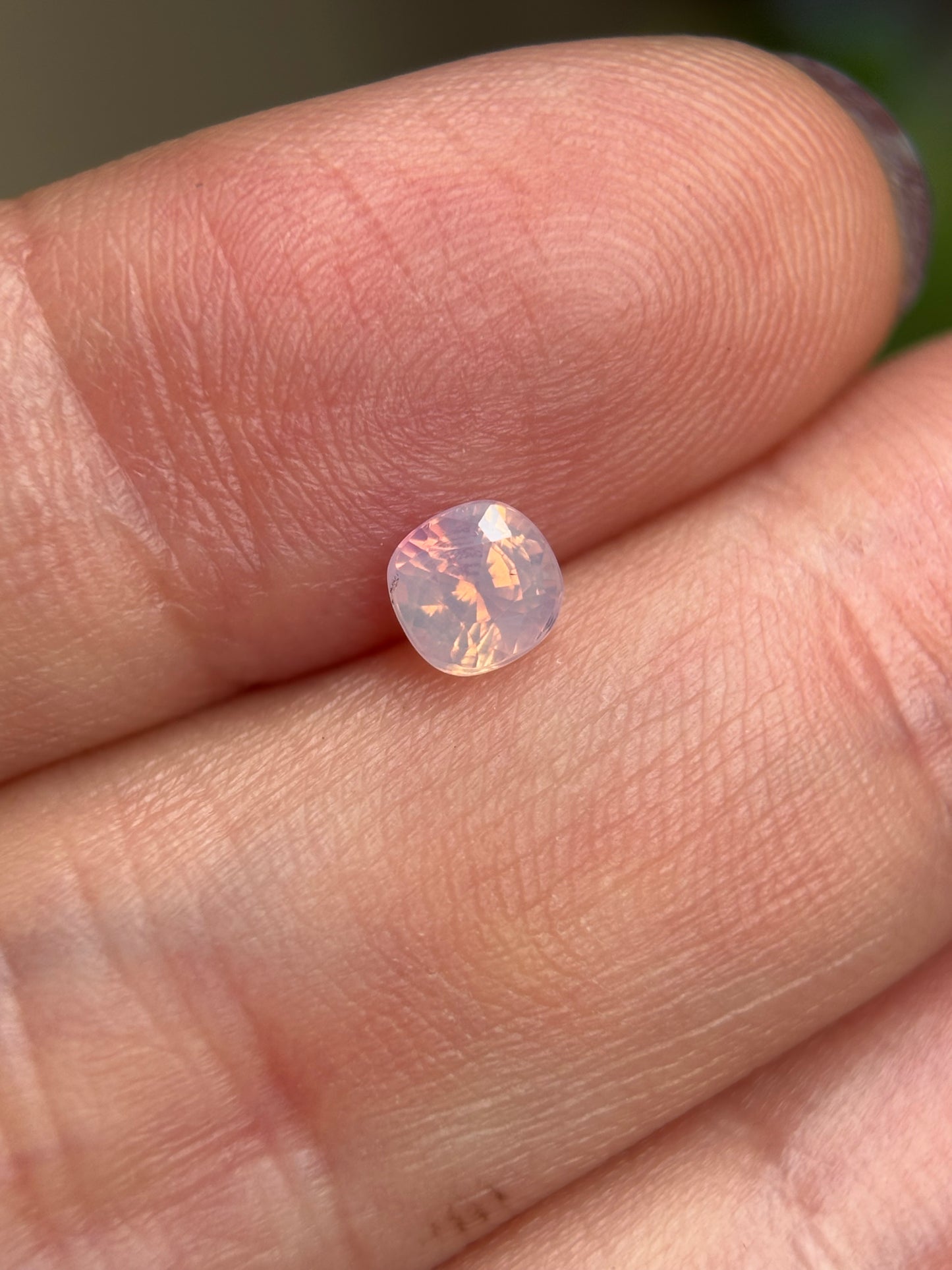 0.57ct Natural Pinkish White Milky Sapphire Vietnam. Cushion Shape. Unheat