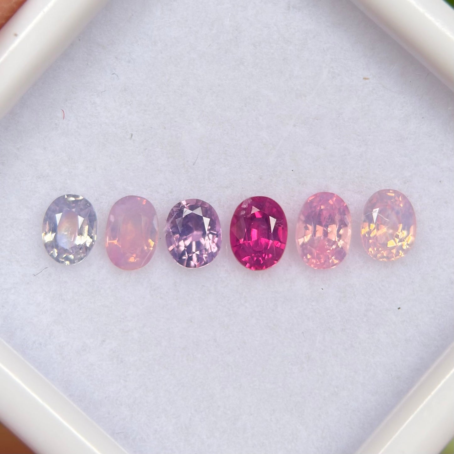 0.95ct/6Pcs Natural Mix Color Milky Sapphire Vietnam. Oval Shape.