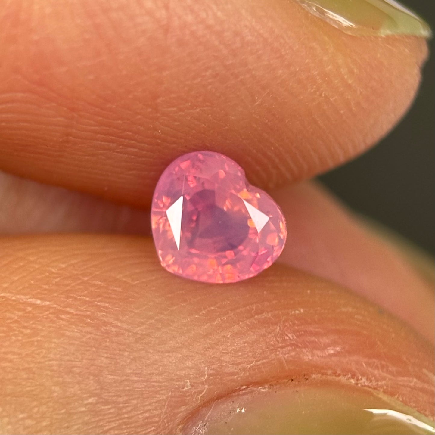 0.73 ct Natural Orangish Pink Milky Sapphire Vietnam. Heart Shape. No Treatment