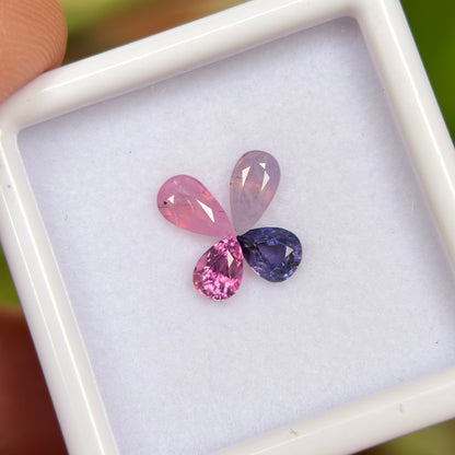 1.23ct/4Pcs Natural Mix Color Milky Sapphire Vietnam. Pear Shape.