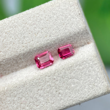 0.92 ct/ 2Pcs Natural Pink & Red Spinel Vietnam. Emerald Shape. No Treatment.