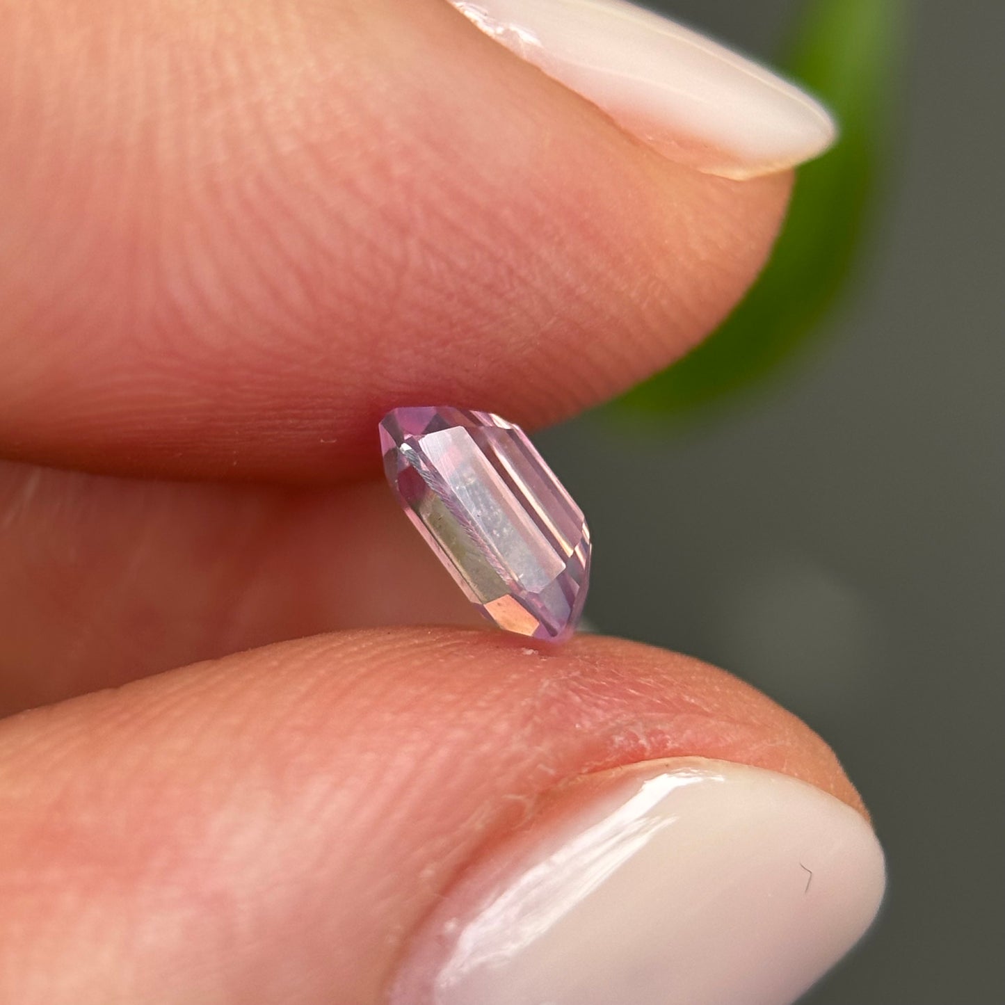 0.62 ct Natural Light Pink Milky Sapphire Vietnam. Emeral Shape. No Treatment.
