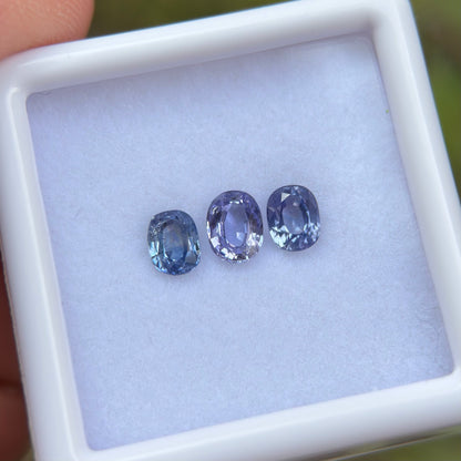 1,12ct/ 3Pcs Natural Blue Sapphire Viet Nam. Cushion Shape. No Treatment Sapphire Luc Yen.