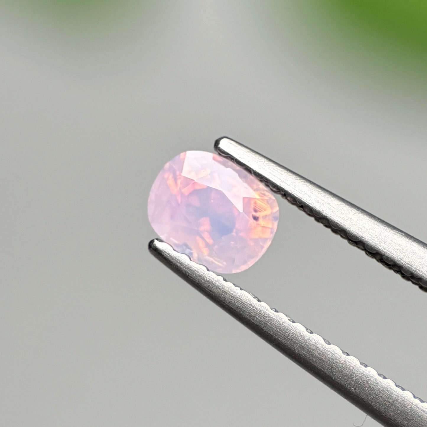 0.70 ct Natural Pinkish White Milky Sapphire Vietnam. Cushion Shape.