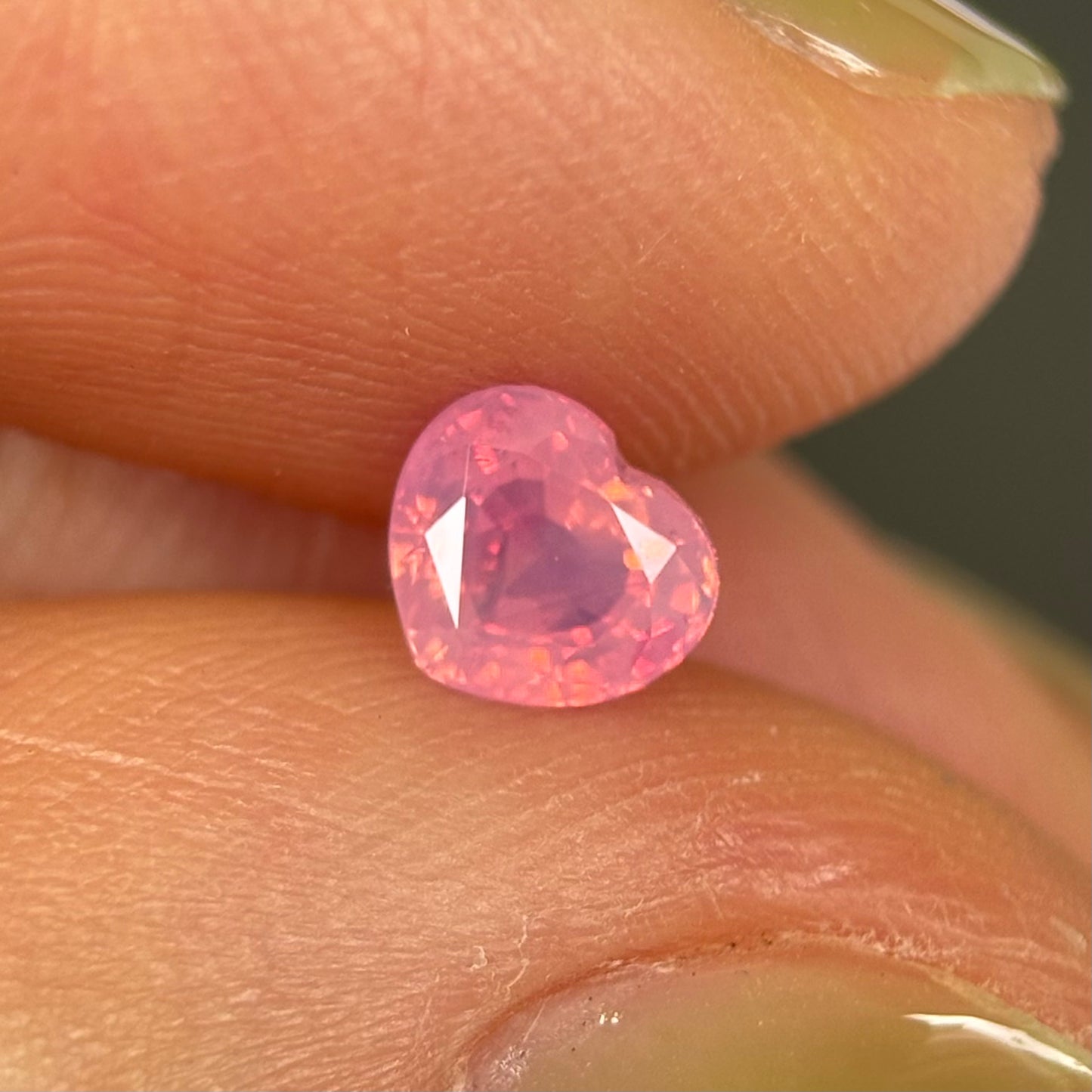 0.73 ct Natural Orangish Pink Milky Sapphire Vietnam. Heart Shape. No Treatment