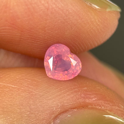 0.73 ct Natural Orangish Pink Milky Sapphire Vietnam. Heart Shape. No Treatment