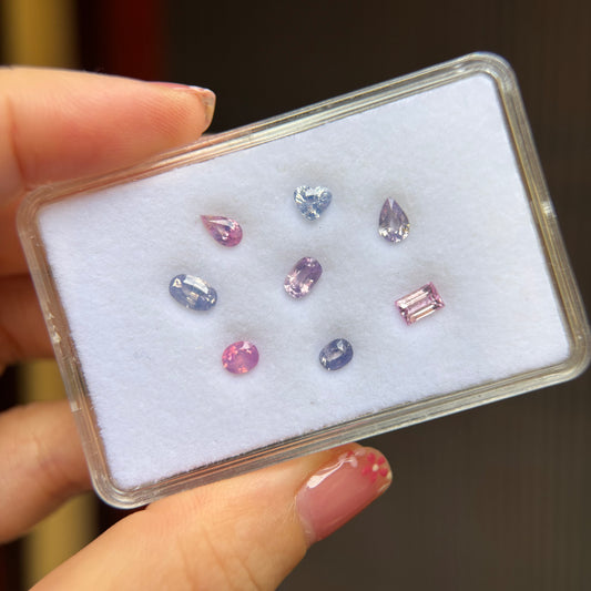 2.56cts/8Pcs Natural Milky Sapphire Vietnam, Mixed Color, No treament