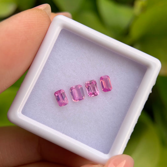 0.83ct/4Pcs Natural Milky Sapphire Vietnam, Size 4.0-4.1mm, Emerald Cut, No Treatment